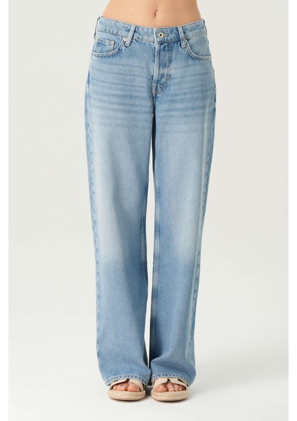 Weslie Açık Mavi Normal Bel Patı Düğmeli Wideleg Jean Pantolon C 4530-207 fiyatları