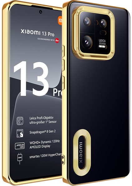 Cepte Aksesuar Xiaomi Mi 13 Pro Kılıf Kamera Korumalı Logo Gösteren Zore Omega Kapak-Gold