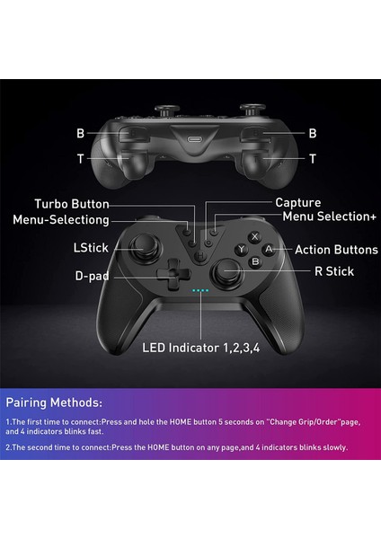 Switch/switch Lite/switch OLED Için Kablosuz Switch Pro Denetleyici, Kumanda Kolu ile Anahtar Uzaktan Gamepad / Programlanabilir (Yurt Dışından)
