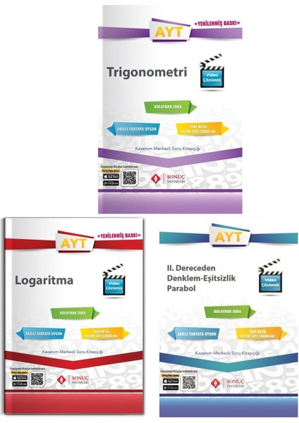 AYT Trigonemetri Soru Kitapçığı - Logaritma Soru Kitapçığı - 2. Dereceden Denklem-Eşitsizlik Parabol Soru Kitapçığı 3'lü Set