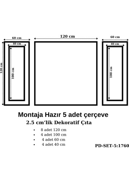 Pazar Dolu Montaja Hazır 5 Adet Çerçeve 2,5 Cm'lik (Pd-Set-5: 1760)