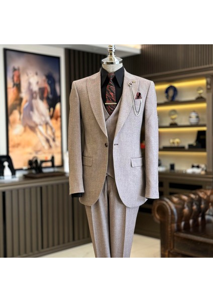 İtalyan Stil Ceket Yelek Pantolon Takım Elbise Bordo T12561 indirimleri