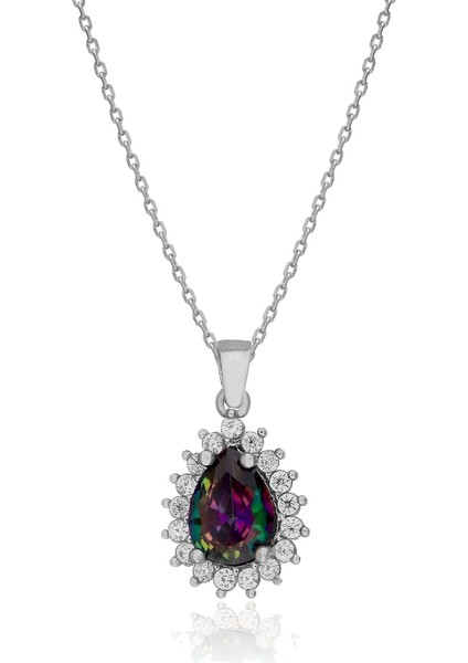 925 Ayar Gümüş Damla Taşlı Anturaj Kolye