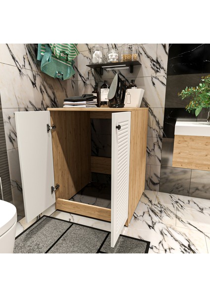 Yıldız Elegance Banyo Dolabı Çamaşır Makinesi Alt Luxe Ahsap Beyaz