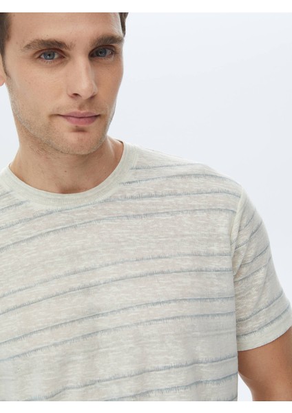 Açık Haki Baskılı Bisiklet Yaka Pamuk Karışımlı T-Shirt