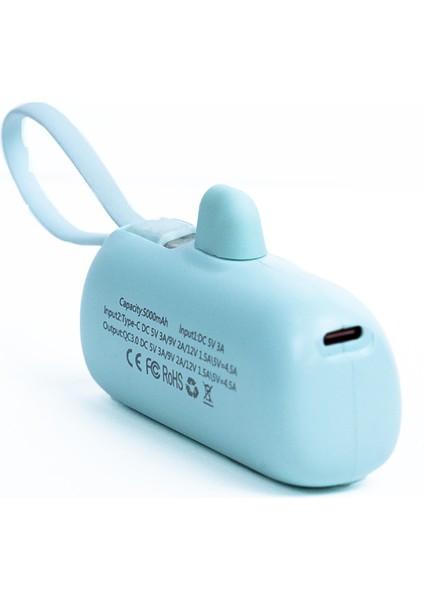 5000 mAh ve 22.W Powerbank Mavi modelleri