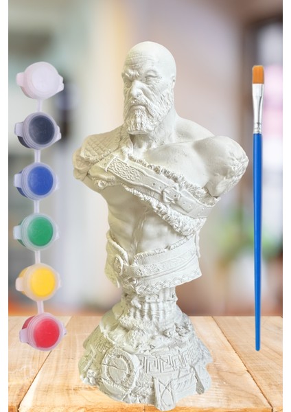 Craft 3D Atölye Kratos God Of War Büst/biblo/figür 15 cm %100 Beton (Boyama Seti ve Hediye Paketi ile Beraber)