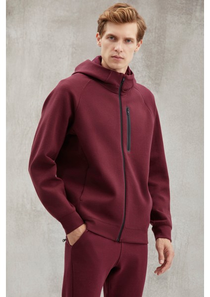 Fine Erkek Fermuarlı Bordo Sweatshirt