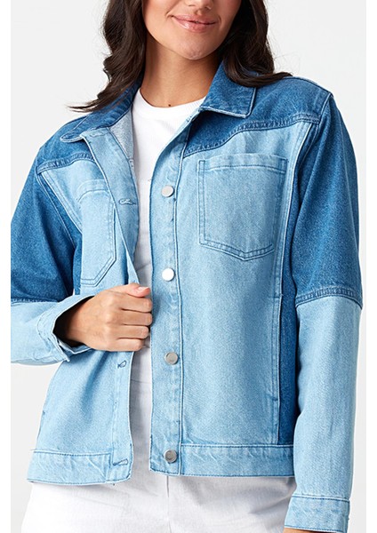 Renk Bloklu Cep Detaylı Denim Ceket fırsatları
