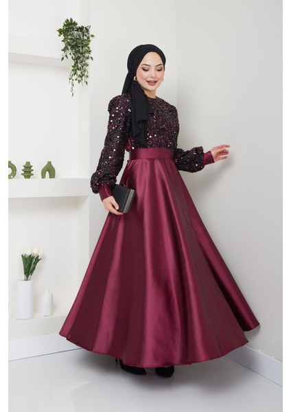Pul Detaylı Saten Abiye 2537