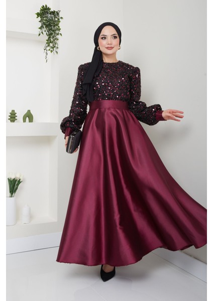 Pul Detaylı Saten Abiye 2537