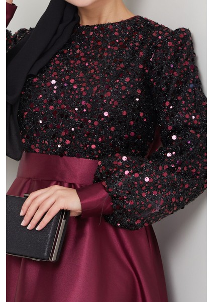 Pul Detaylı Saten Abiye 2537
