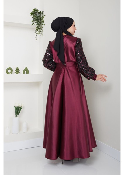 Pul Detaylı Saten Abiye 2537