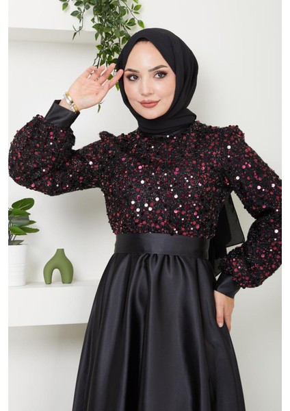 Pul Detaylı Saten Abiye 2537