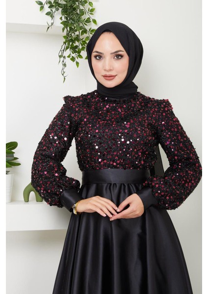 Pul Detaylı Saten Abiye 2537