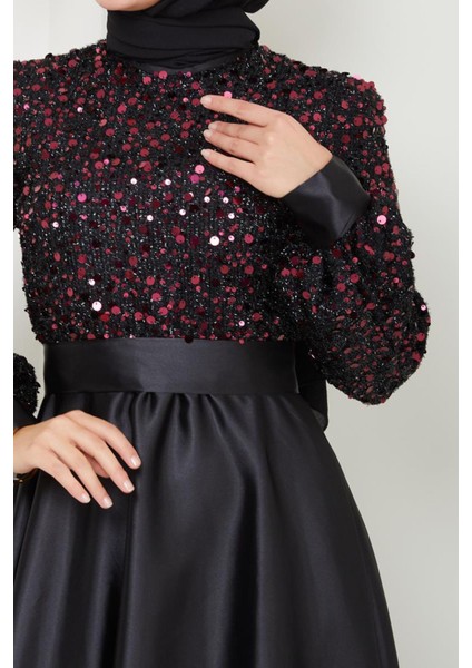 Pul Detaylı Saten Abiye 2537
