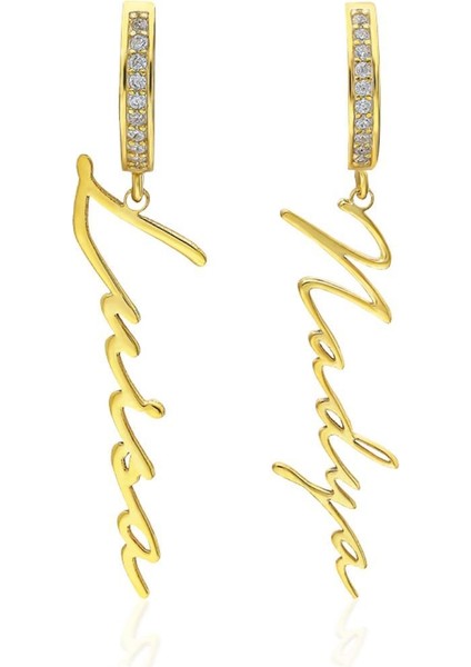 Taşlı Dikey Isim Küpeleri