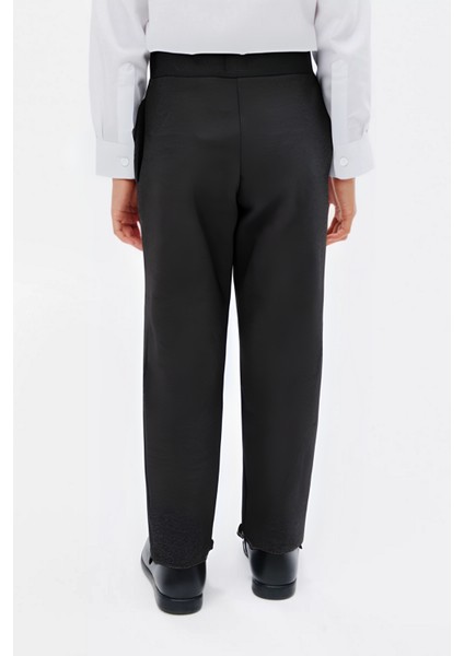 Casual Dokuma Kumaş Regular Kalıp Yüksek Bel Rahat Kız Çocuk Okul Pantolon u