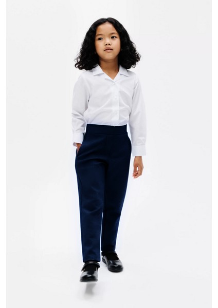 Casual Dokuma Kumaş Regular Kalıp Yüksek Bel Rahat Kız Çocuk Okul Pantolon u