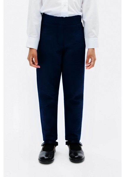 Casual Dokuma Kumaş Regular Kalıp Yüksek Bel Rahat Kız Çocuk Okul Pantolon u