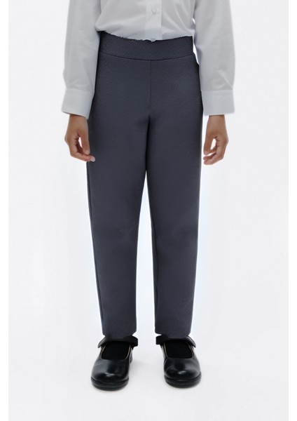 Casual Dokuma Kumaş Regular Kalıp Yüksek Bel Rahat Kız Çocuk Okul Pantolon u
