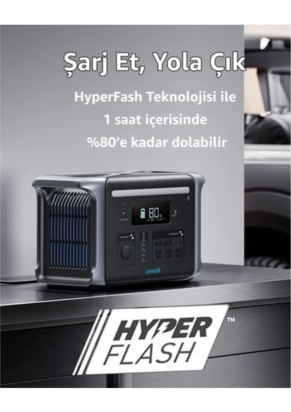 PowerHouse 757 Taşınabilir Güç Kaynağı 1229Wh 1500W Ev Karavan ve Dış Mekan Kullanımı İçin LiFePO4 Pilli Jeneratör - A1770 (Anker Türkiye Garantili) modelleri