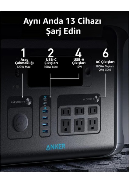 PowerHouse 757 Taşınabilir Güç Kaynağı 1229Wh 1500W Ev Karavan ve Dış Mekan Kullanımı İçin LiFePO4 Pilli Jeneratör - A1770 (Anker Türkiye Garantili) indirimleri