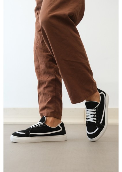 Boa Ba0351 Boa Bağcıklı Keten Günlük Siyah Renk Spor Ayakkabı