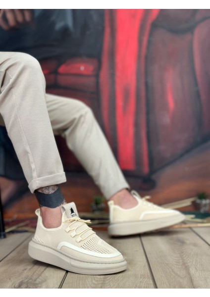 Ba0375 Özel Örme Triko Tarz Krem Renk Spor Ayakkabı