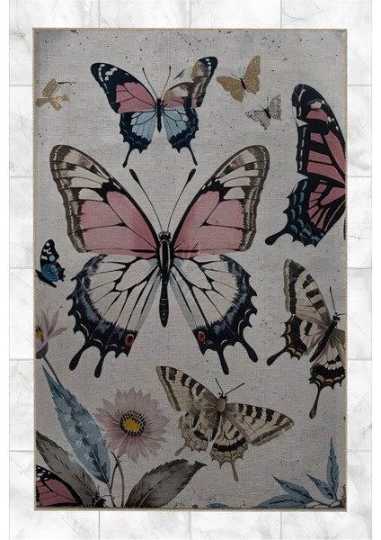 Shape Koleksiyonu Pastel Tonlar Çok Renkli Kelebek Desenli Dokuma Taban Modern Dekoratif Halı 34