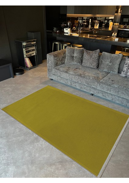 Rugs Modern Basic Koleksiyonu Beyaz Overlok ve Saçak Detaylı Altın Rengi Dokuma Taban Dekoratif Halı BASIC64