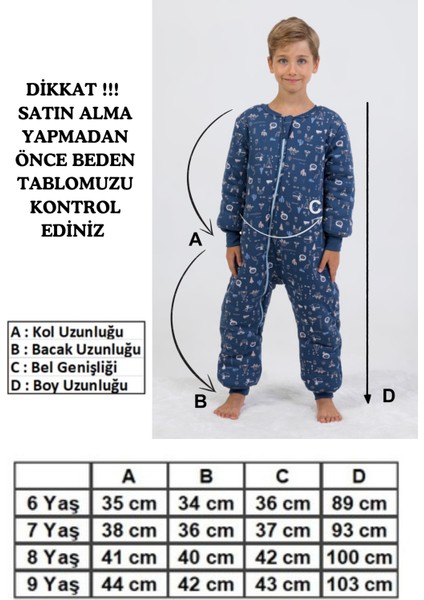 Erkek Çocuk Kalın Elyaf Dolgulu Premium Kalite 2.5 Tog Desenli Uyku Tulumu