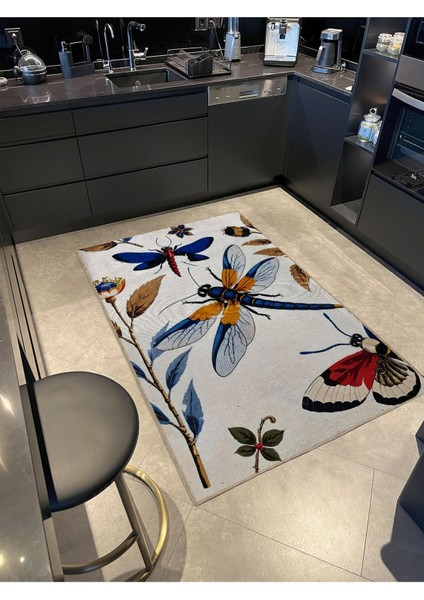 Shape Koleksiyonu Çok Renkli Lacivert Yusufçuk Detaylı Dokuma Taban Modern Dekoratif Halı 43