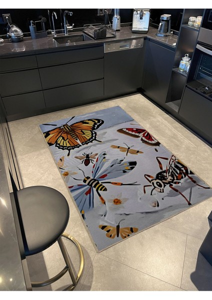 Shape Koleksiyonu Çok Renkli Kelebek Desenli Dokuma Tabanlı Modern Dekoratif Halı 23