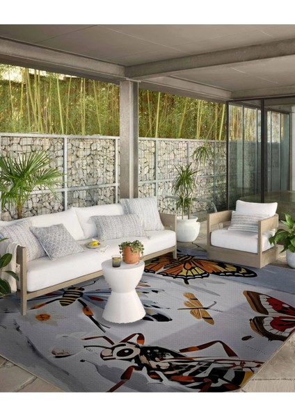 Shape Koleksiyonu Çok Renkli Kelebek Desenli Dokuma Tabanlı Modern Dekoratif Halı 23 modelleri