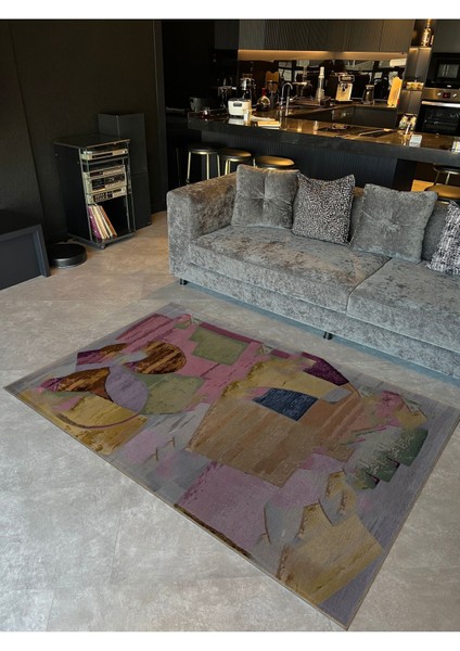 Shape Koleksiyonu Gri Pembe Tonlar Çok Renkli Dokuma Taban Modern Dekoratif Halı 29