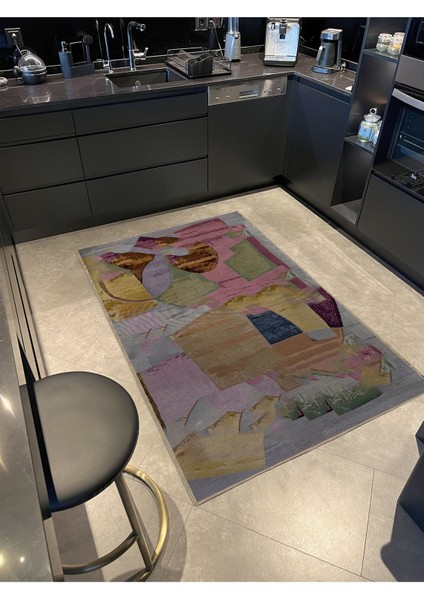 Shape Koleksiyonu Gri Pembe Tonlar Çok Renkli Dokuma Taban Modern Dekoratif Halı 29