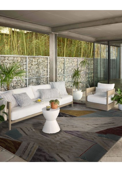 Shape Koleksiyonu Gri Mavi Tonlar Çok Renkli Soyut Desenli Dokuma Taban Modern Dekoratif Halı 32 modelleri