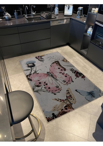 Shape Koleksiyonu Pembe Tonlar Çok Renkli Kelebekler Dokuma Taban Modern Dekoratif Halı 35