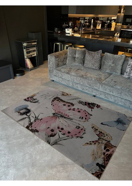 Shape Koleksiyonu Pembe Tonlar Çok Renkli Kelebekler Dokuma Taban Modern Dekoratif Halı 35 fiyatları