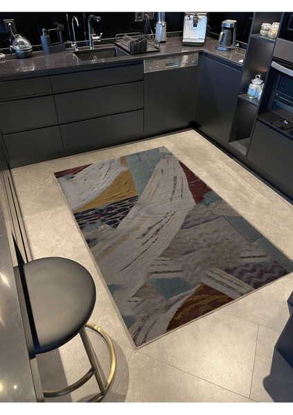 Shape Koleksiyonu Gri Mavi Tonlar Çok Renkli Soyut Desenli Dokuma Taban Modern Dekoratif Halı 32 fiyatları