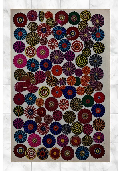 Shape Koleksiyonu Çok Renkli Karma Daireler Desenli Dokuma Taban Modern Dekoratif Halı 22