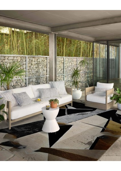 Shape Koleksiyonu Siyah Tonlarda Geometrik Bej Sarı Detaylı Dokuma Taban Modern Dekoratif Halı 48