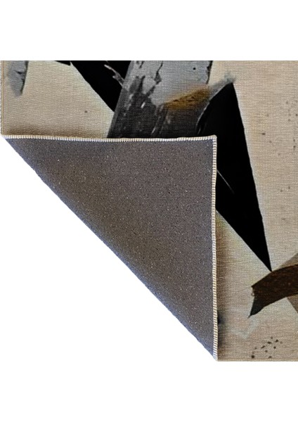 Shape Koleksiyonu Siyah Tonlarda Geometrik Bej Sarı Detaylı Dokuma Taban Modern Dekoratif Halı 48