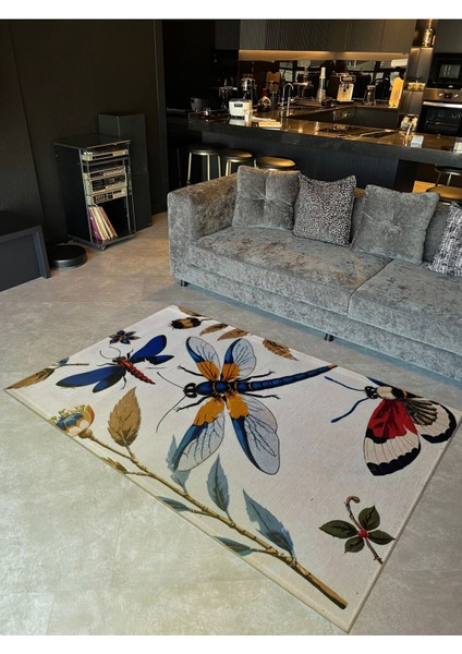 Shape Koleksiyonu Çok Renkli Lacivert Yusufçuk Detaylı Dokuma Taban Modern Dekoratif Halı 43 fiyatları