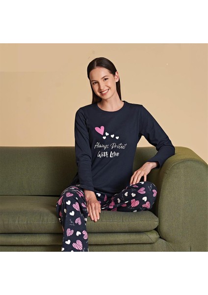 Over Sleep 1446 Kadın Kışlık Uzun Kol Pijama Takım