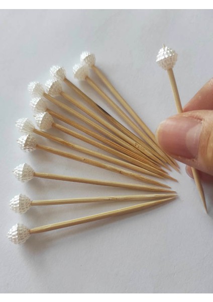 100 Adet Böğürtlen Incili Pasta Kürdan 6 cm - Inci 8 mm - Böğürtlenli Nişan Kürdanı fırsatları