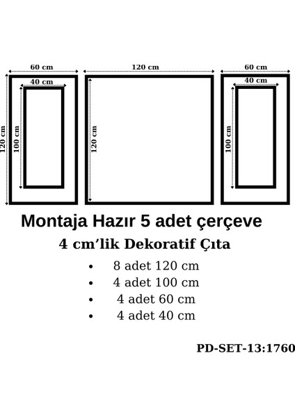 Pazar Dolu Montaja Hazır 5 Adet Çerçeve 4 Cm'lik (Pd-Set-13: 1760)