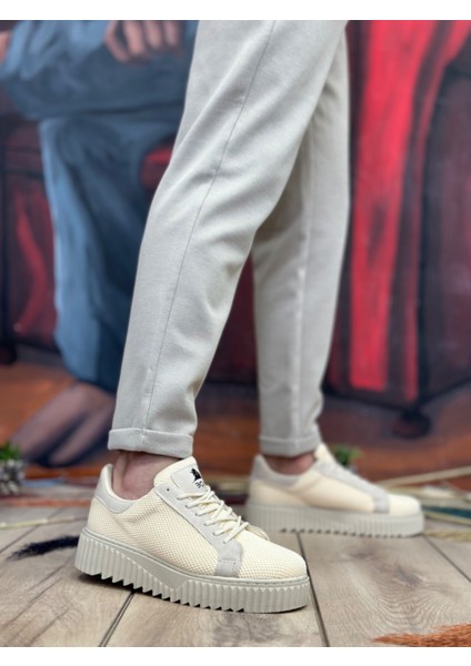 BA0803 BOA Yüksek Taban Triko Krem Erkek Ayakkabı modelleri
