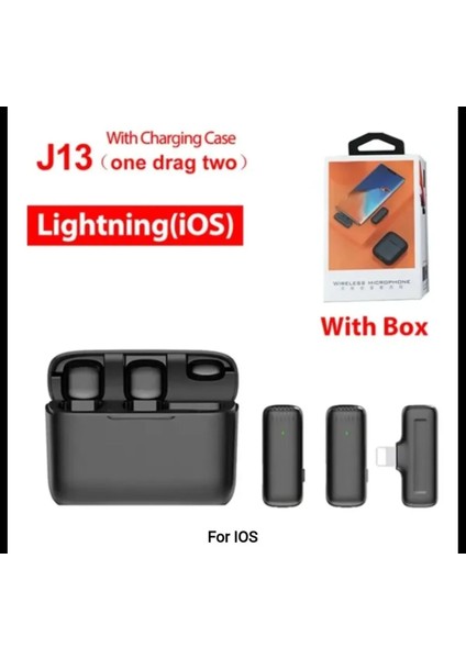 J13 Iphone Uyumlu  Lightning  Şarj Kutulu Kablosuz Yaka Mikrofonu